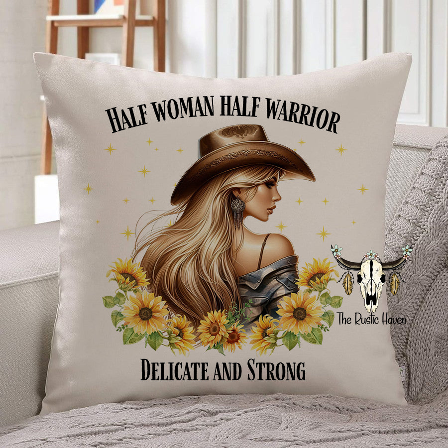 Half Woman Half Warrior Pillow