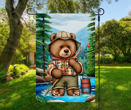 Cute fishing Bear Garden flag