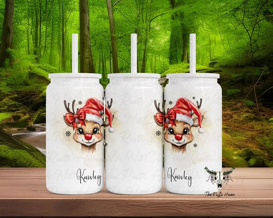 Personalized Reindeer Tumbler – 16oz Stainless Steel Double-Walled Cup (Boy or Girl Version)