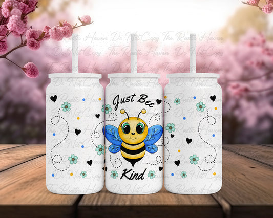 Just Bee Kind 16oz Cup Wrap PNG | Bee Glass Can Wrap | Bee Lover Digital Download