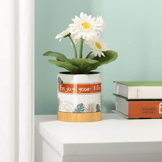 Nurse Ceramic Planter with Bamboo Base