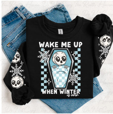 “Wake Me Up When Winter Is Over Cozy Skeleton Sweatshirt – Cute Winter Lazy Day Pullover”