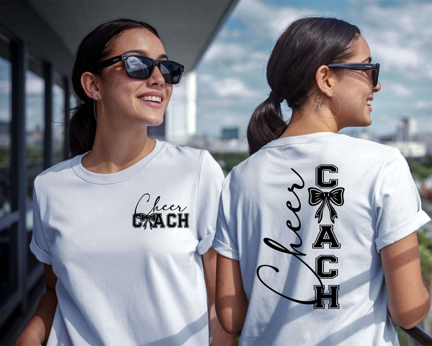 Cheer Coach T-Shirt – Stylish Cheerleading Coach Tee with Bow Design