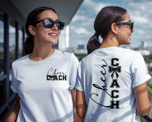 Cheer Coach T-Shirt – Stylish Cheerleading Coach Tee with Bow Design