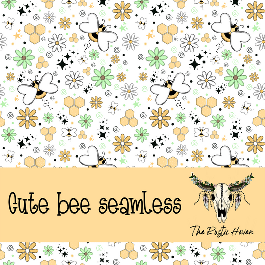 Whimsical Bee & Daisy Seamless Pattern | Honeycomb Floral Digital PNG