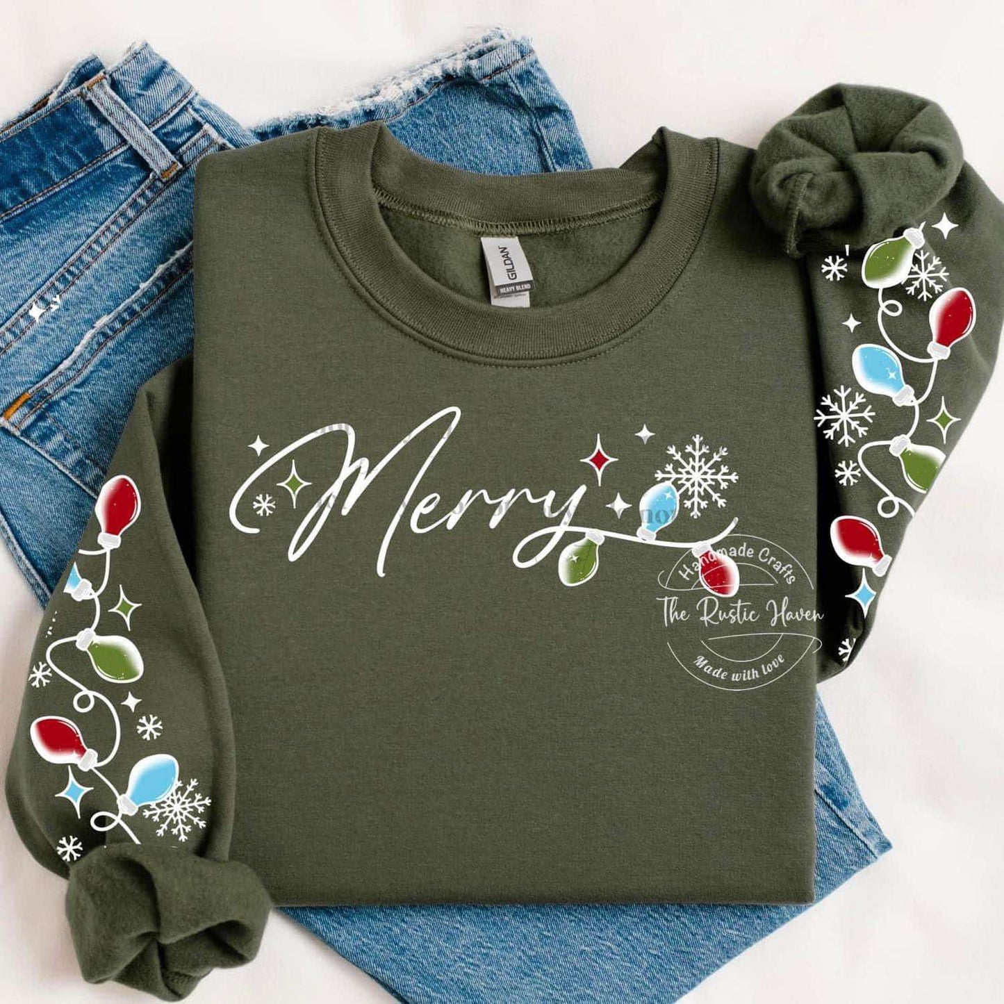 “Merry Christmas Lights Long Sleeve Shirt – Holiday Graphic Tee with Multicolor or Pink Lights (4 Colors)”