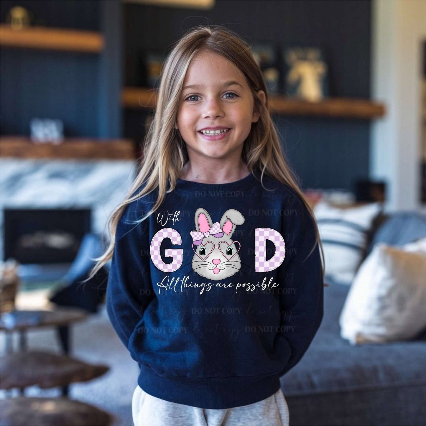 Boys and Girls Adorable Easter bunny With God all things are possible kids t shirts