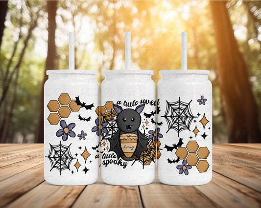 A Little Sweet A Little Spooky 16 oz Stainless Steel Can Tumbler – Cute Bat Halloween Cup with Straw