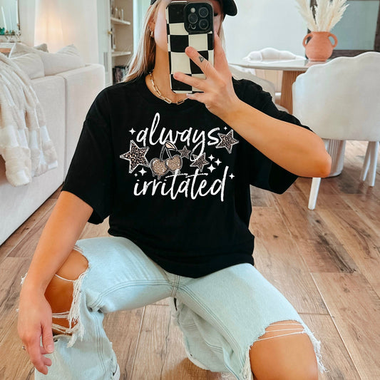 Always Irritated Graphic Tee – Sassy Cherry Star T-Shirt (Black or White)