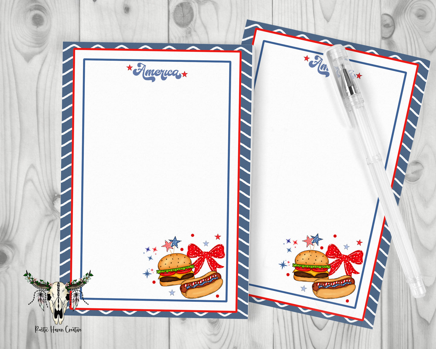 America Patriotic Notepad | 4x6 Notepad | 50 Sheets | Summer BBQ Memo Pad | Red White & Blue Stationery