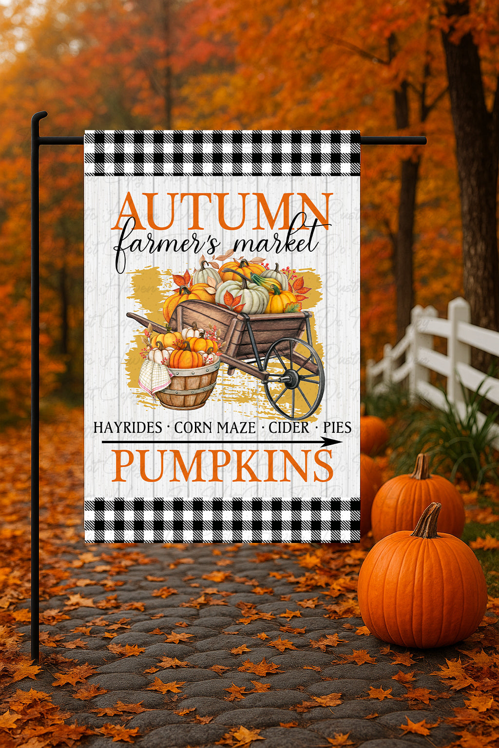 Autumn Farmer’s Market Garden Flag – Fall Pumpkins, Hayrides, and Corn Maze Outdoor Décor