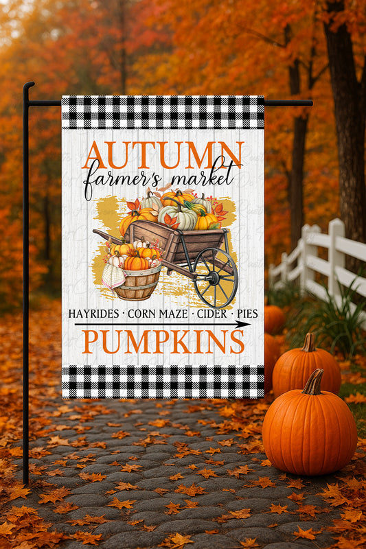Autumn Farmer’s Market Garden Flag – Fall Pumpkins, Hayrides, and Corn Maze Outdoor Décor