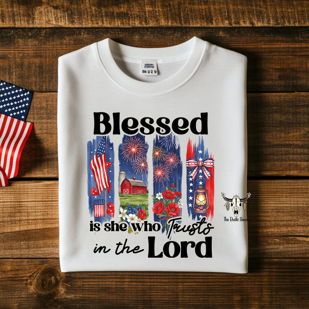Blessed is she who trust in the Lord T-shirt