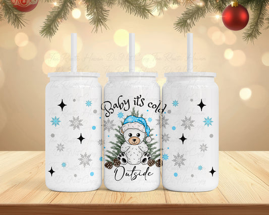 Winter Bear 16oz Stainless Steel Soda Can Tumbler with Straw & Lid