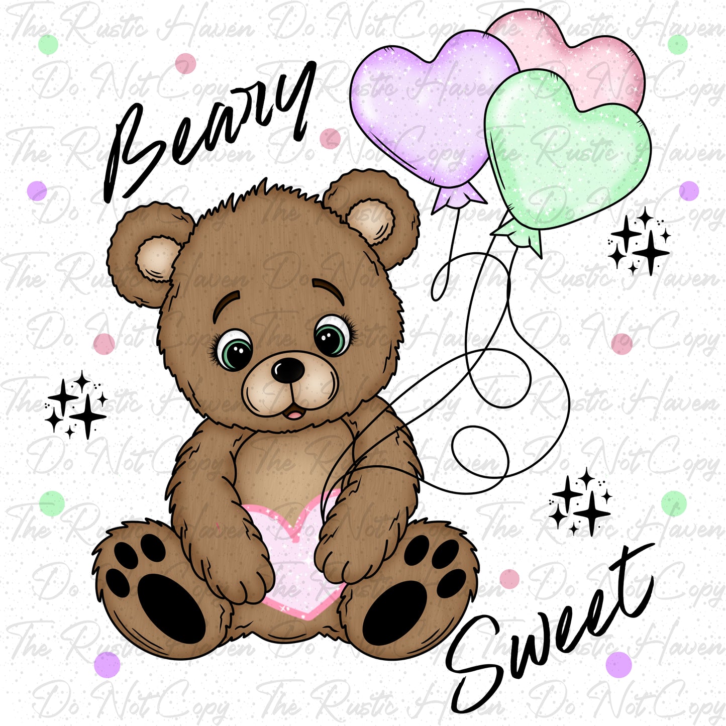 Beary Sweet Teddy Bear PNG with Heart Balloons | Cute Valentine Digital Download