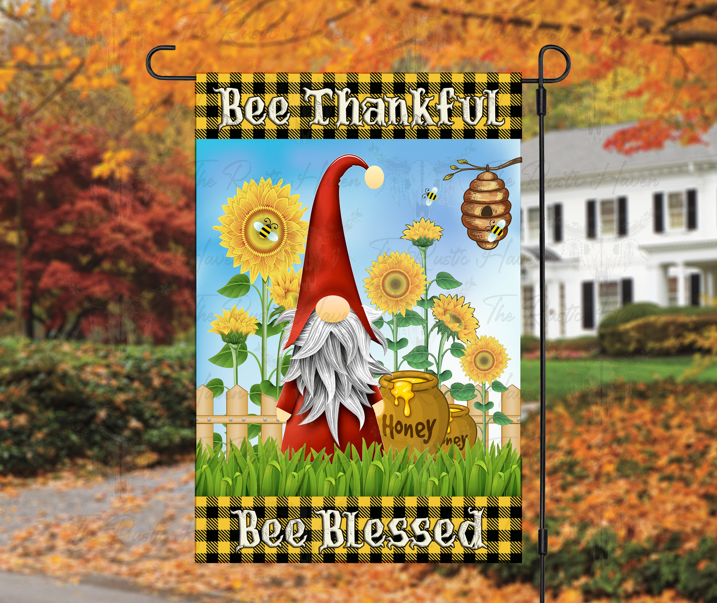Bee Thankful Bee Blessed Garden Flag – Fall Sunflower Gnome Outdoor Décor