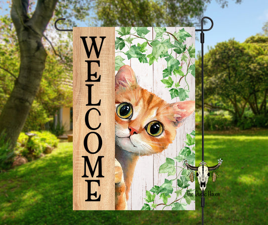 Adorable cat welcome garden flag