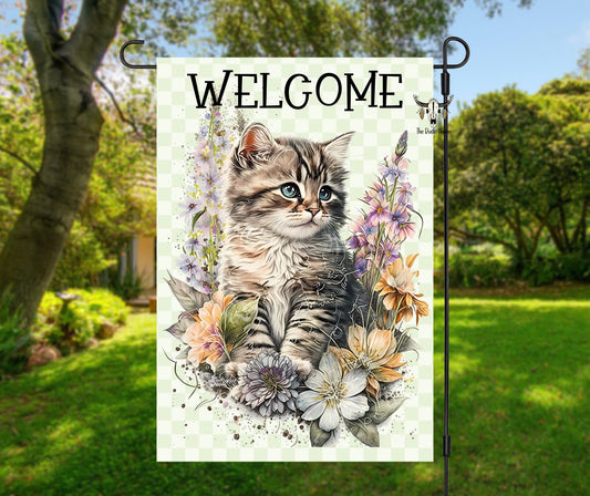 Cat welcome garden flag