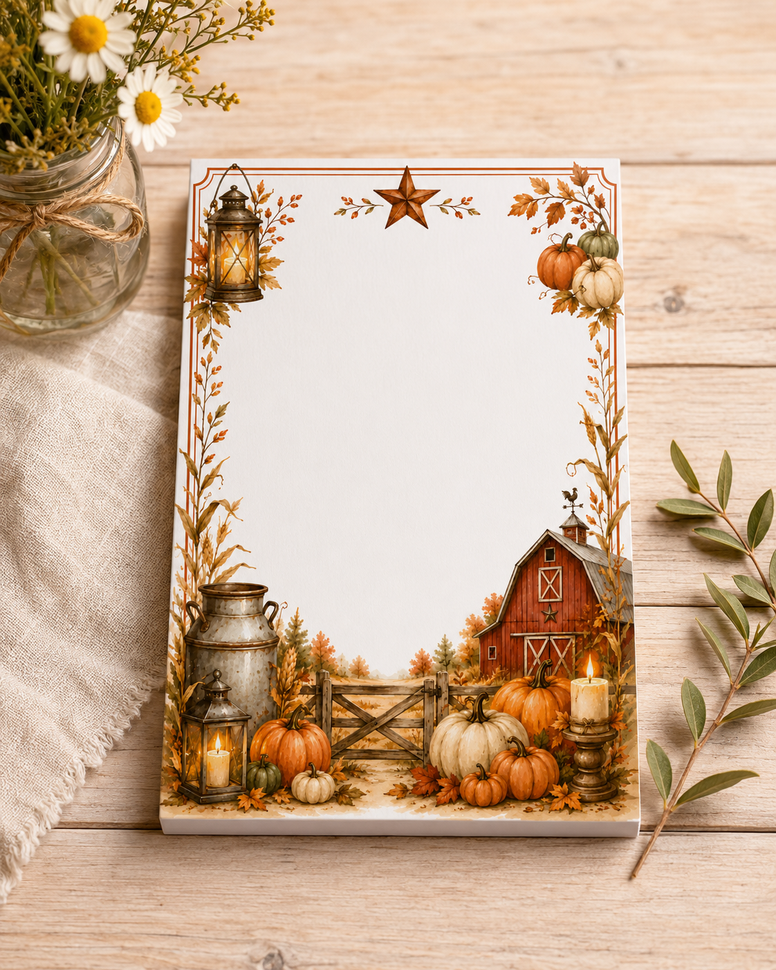Autumn at the Farm 4x6 Notepad – Rustic Fall Farmhouse Tear-Off Pad