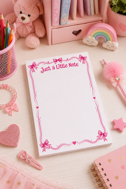 Just a Little Note Bow Notepad | 4 x 6 Tear-Off Memo Pad | 50 Sheets | Cute Girls Stationery | Pink Bow Notepad