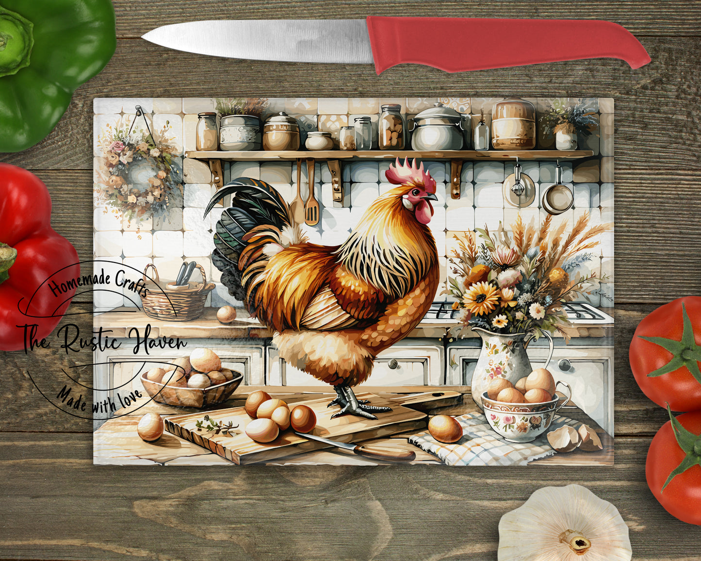 Beautiful Chicken Glass Cutting Board