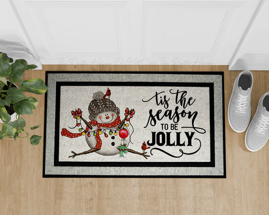 ‘Tis the Season to Be Jolly’ Snowman Christmas Doormat | 18x30 Rubber Back Holiday Entry Mat