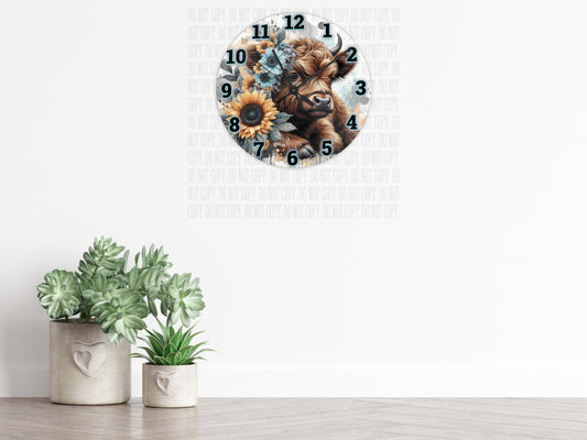 Adorable Cow and Sunflowers wall clock