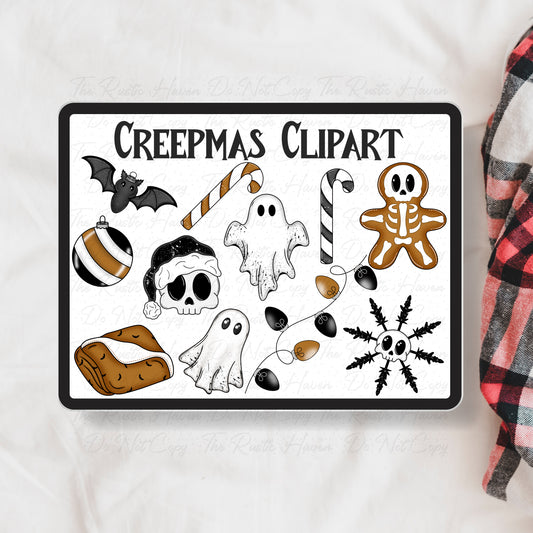 Creepmas Clipart Bundle | Spooky Christmas Digital Graphics | Gothic Holiday PNG Files