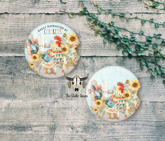 Easily distracted by chickens neoprene car coaster set