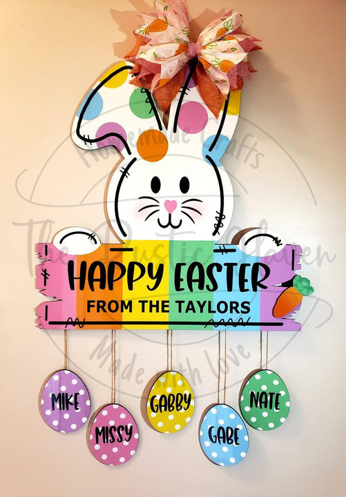 Look at this personalized adorable Easter Bunny Door sign