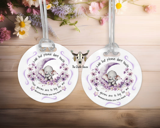 Adorable Baby Elephant Stroller or car seat germ tag