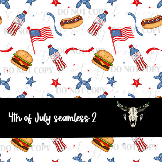 4th of July Seamless Pattern PNG | Patriotic BBQ Digital Paper | USA Red White Blue Summer Print | Independence Day Fabric Design
