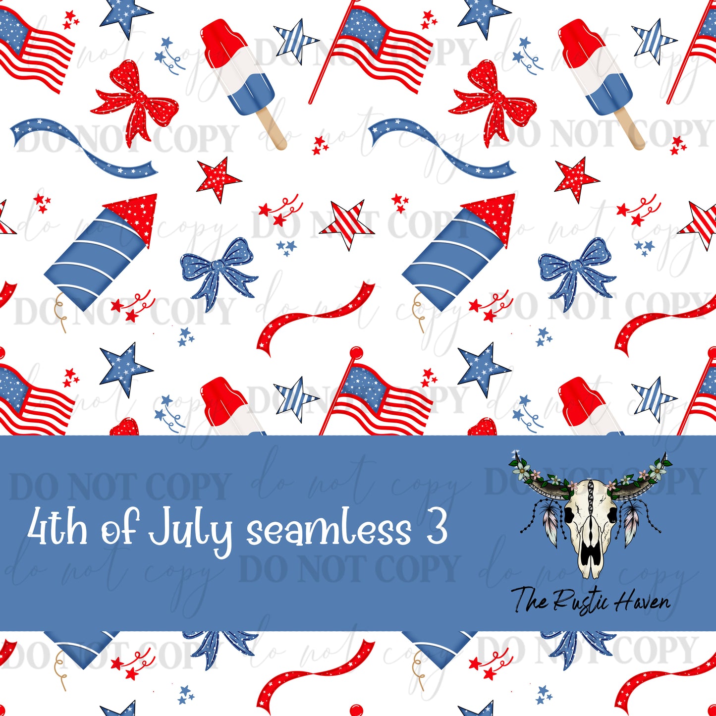 4th of July Seamless Pattern PNG #3 | Patriotic Red White Blue Digital Paper | USA Flag Fireworks Popsicle Design | Summer Sublimation Print
