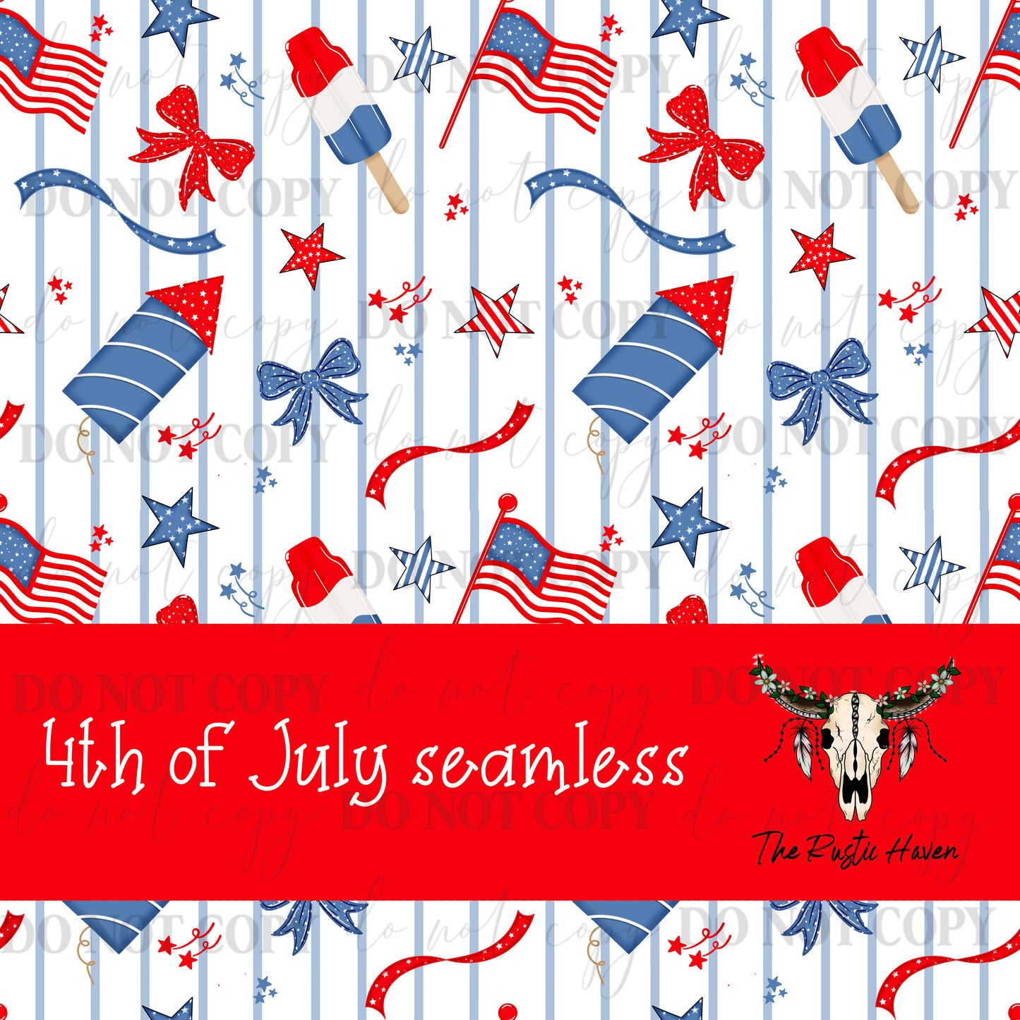 4th of July Seamless Pattern PNG | Patriotic Red White Blue Digital Paper | USA Flag Fireworks Popsicle Print | Summer Sublimation Background