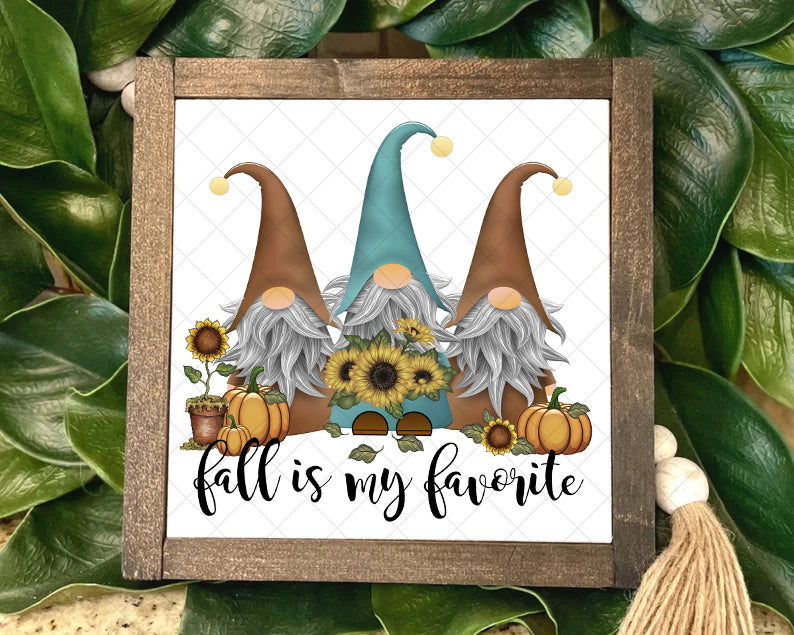 Fall Gnome Sign – Rustic Farmhouse Wall Décor with Sunflowers & Pumpkins | “Fall is My Favorite”
