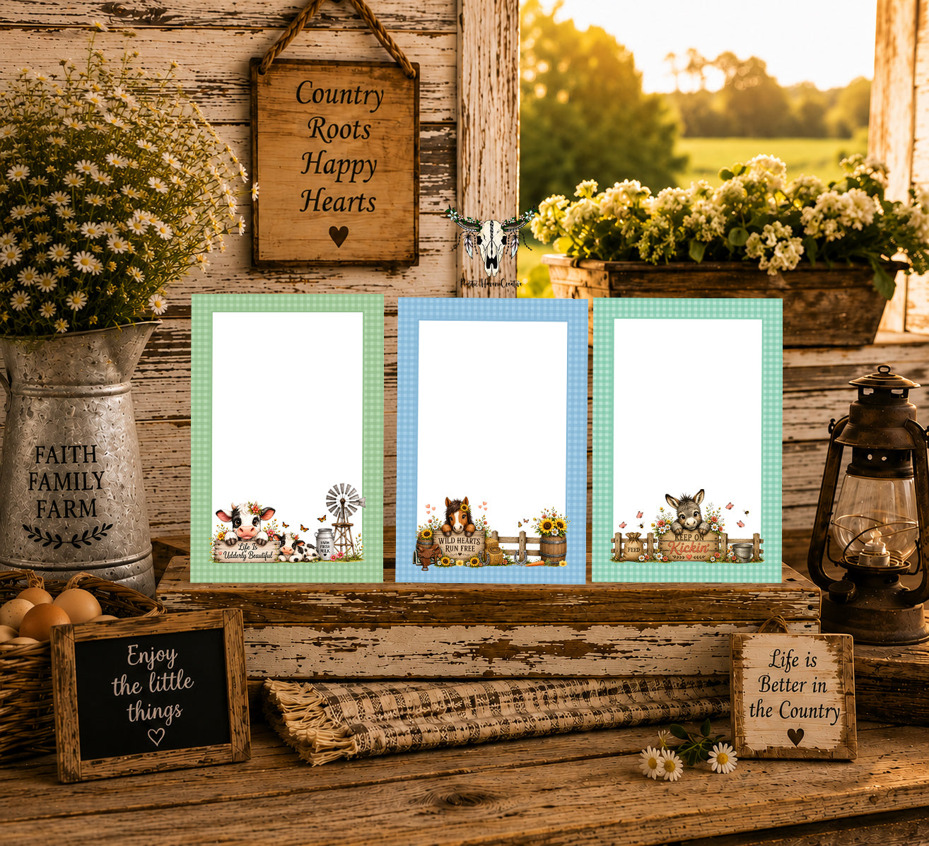 Rustic Farm Animal Notepad | 4" x 6" Memo Pad | 50 Sheets | Cute Country Desk Notepad | Farmhouse Gift