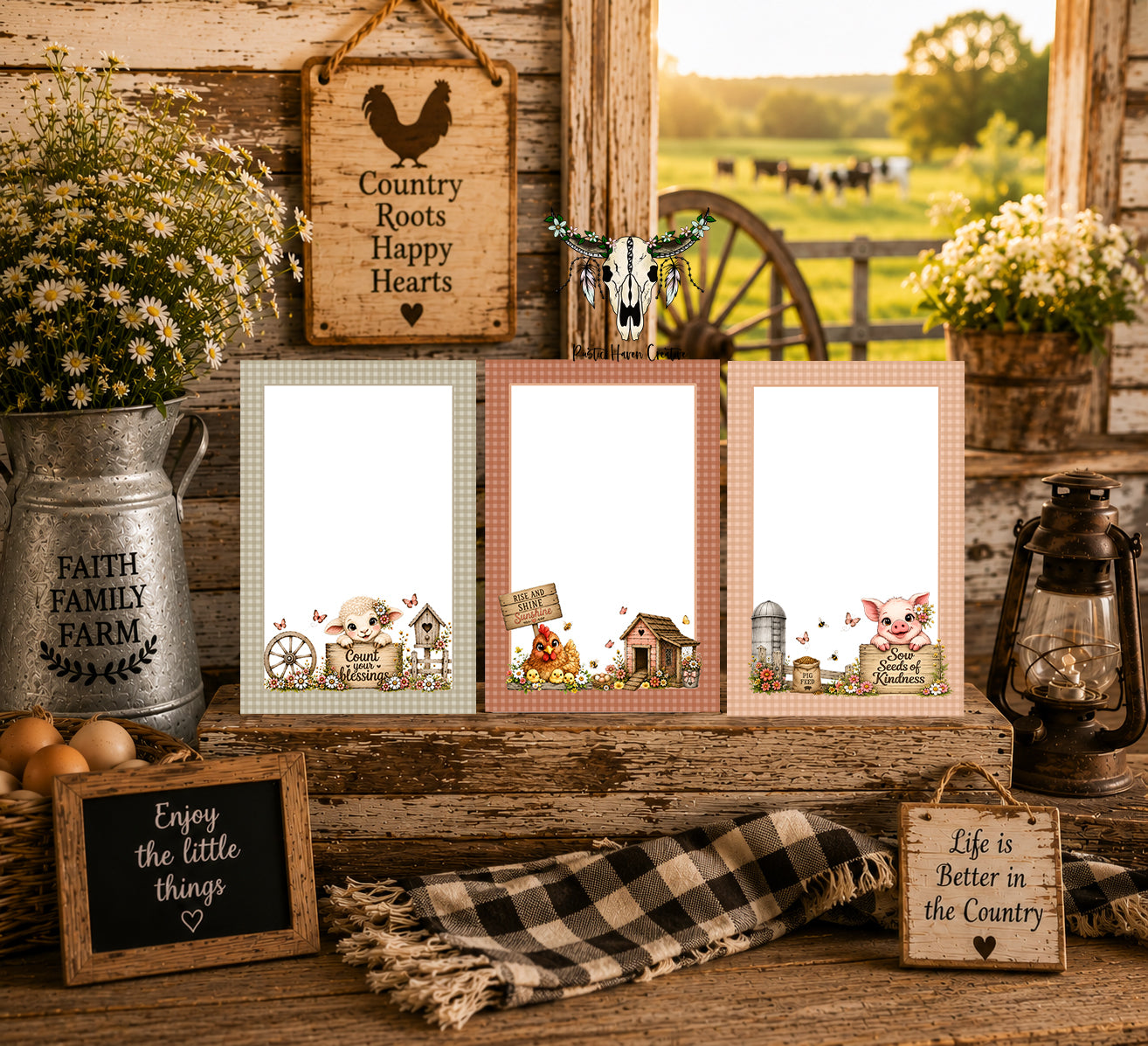 Rustic Farm Animal Notepad | 4" x 6" Memo Pad | 50 Sheets | Cute Country Desk Notepad | Farmhouse Gift