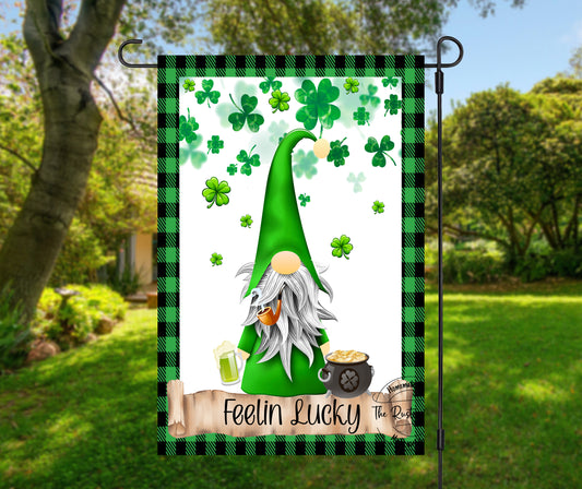 Feeling Lucky St Patrick's Gnome Garden Flag