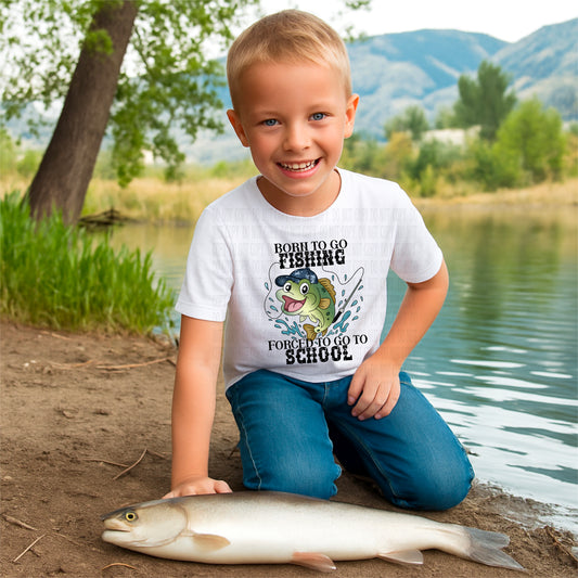 Funny Kids Fishing Shirt – Born to Go Fishing, Forced to Go to School