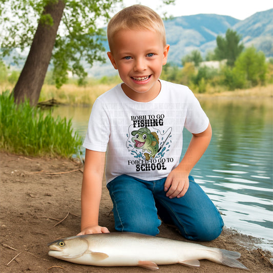 Funny Kids Fishing Shirt – Born to Go Fishing, Forced to Go to School