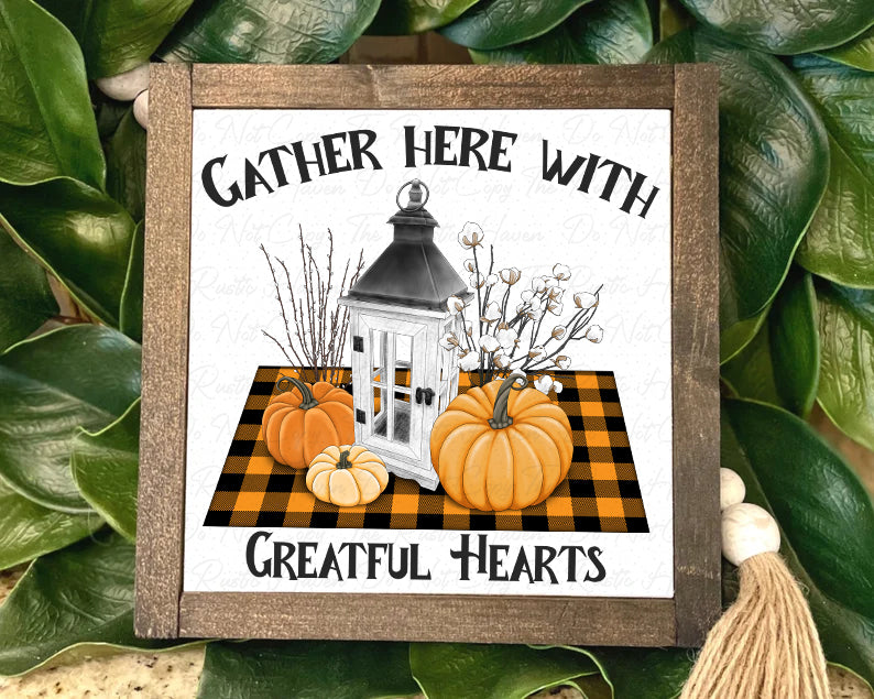 Farmhouse Fall Décor Bundle – Simply Blessed Pillow, Gather Here Wall Sign & Home and Harvest Kitchen Towel (3-Piece Set)