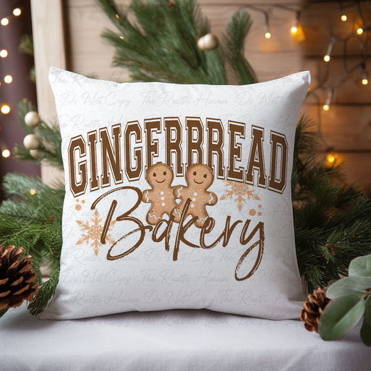 Gingerbread Bakery Decorative Pillow | Rustic Christmas Cushion by The Rustic Haven