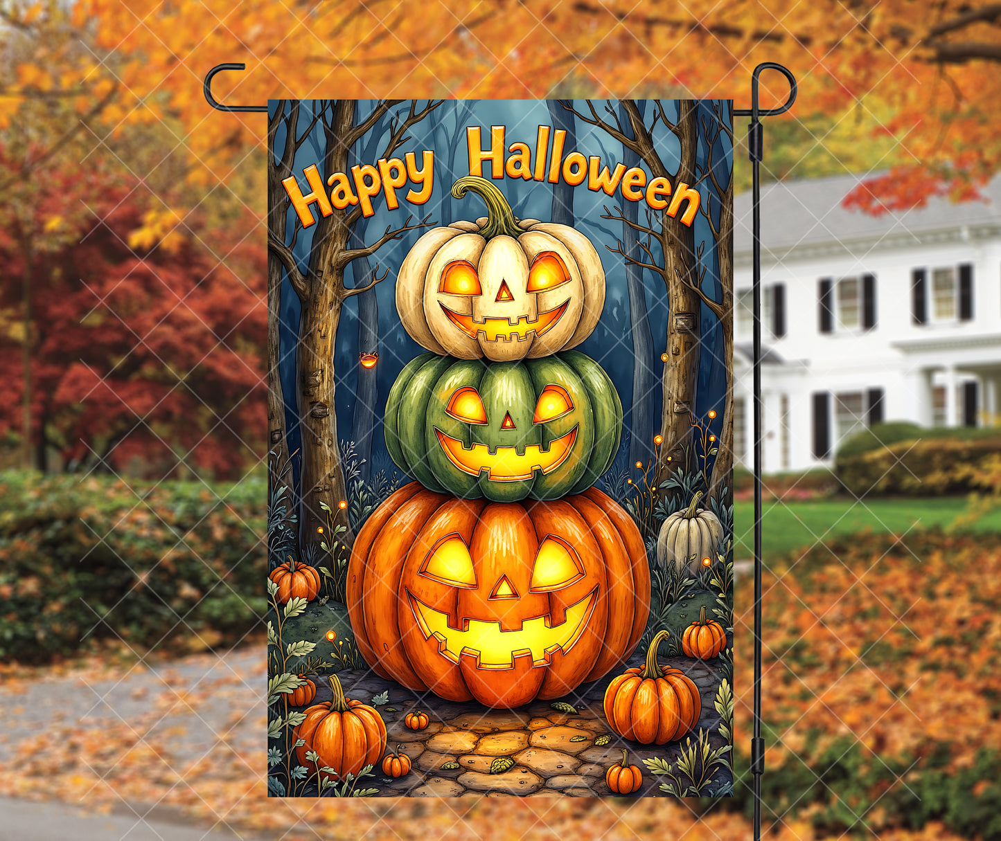 Happy Halloween Pumpkin Stack Garden Flag