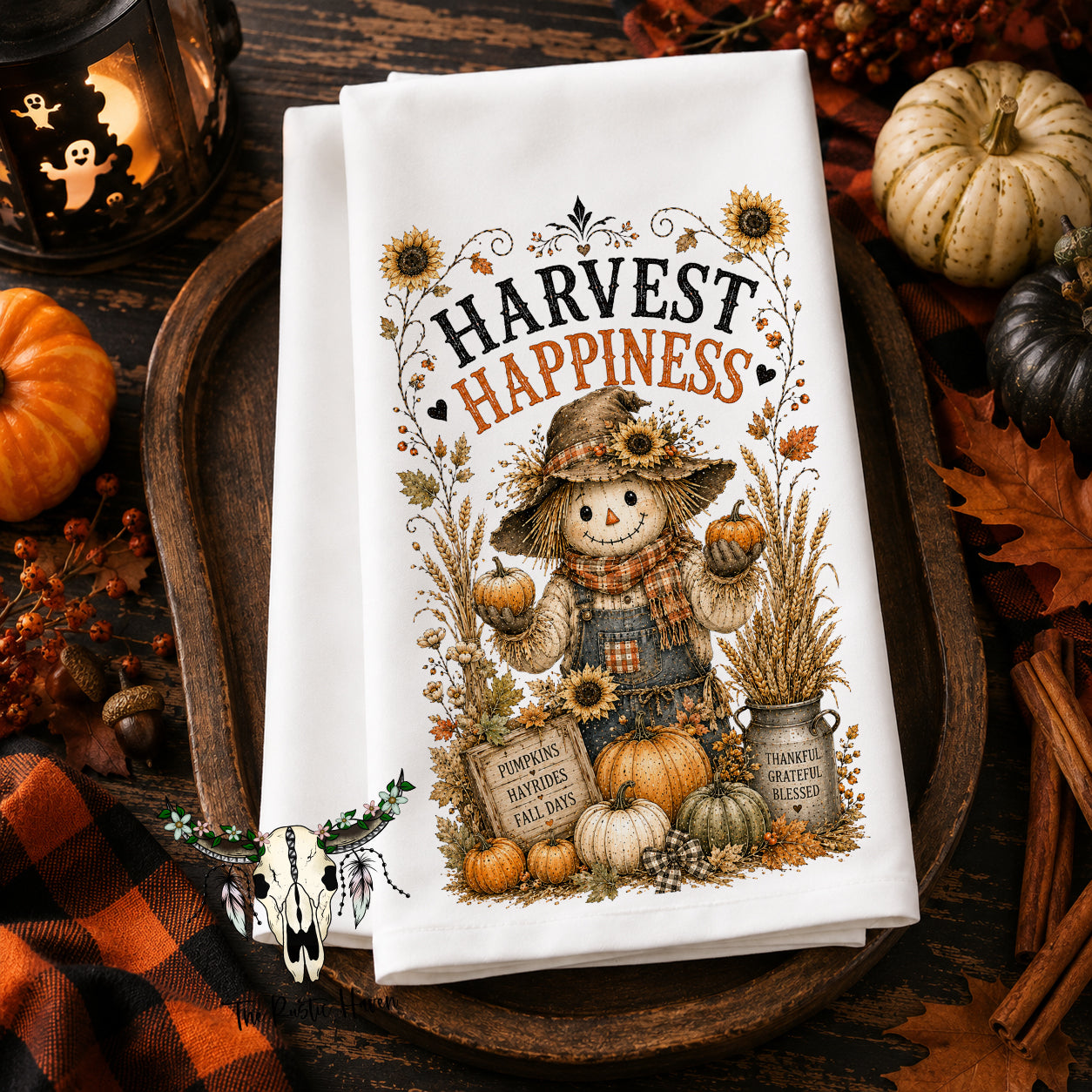 Harvest Happiness Fall Kitchen Towel | Scarecrow Autumn Décor | 16 x 26 Polyester Towel