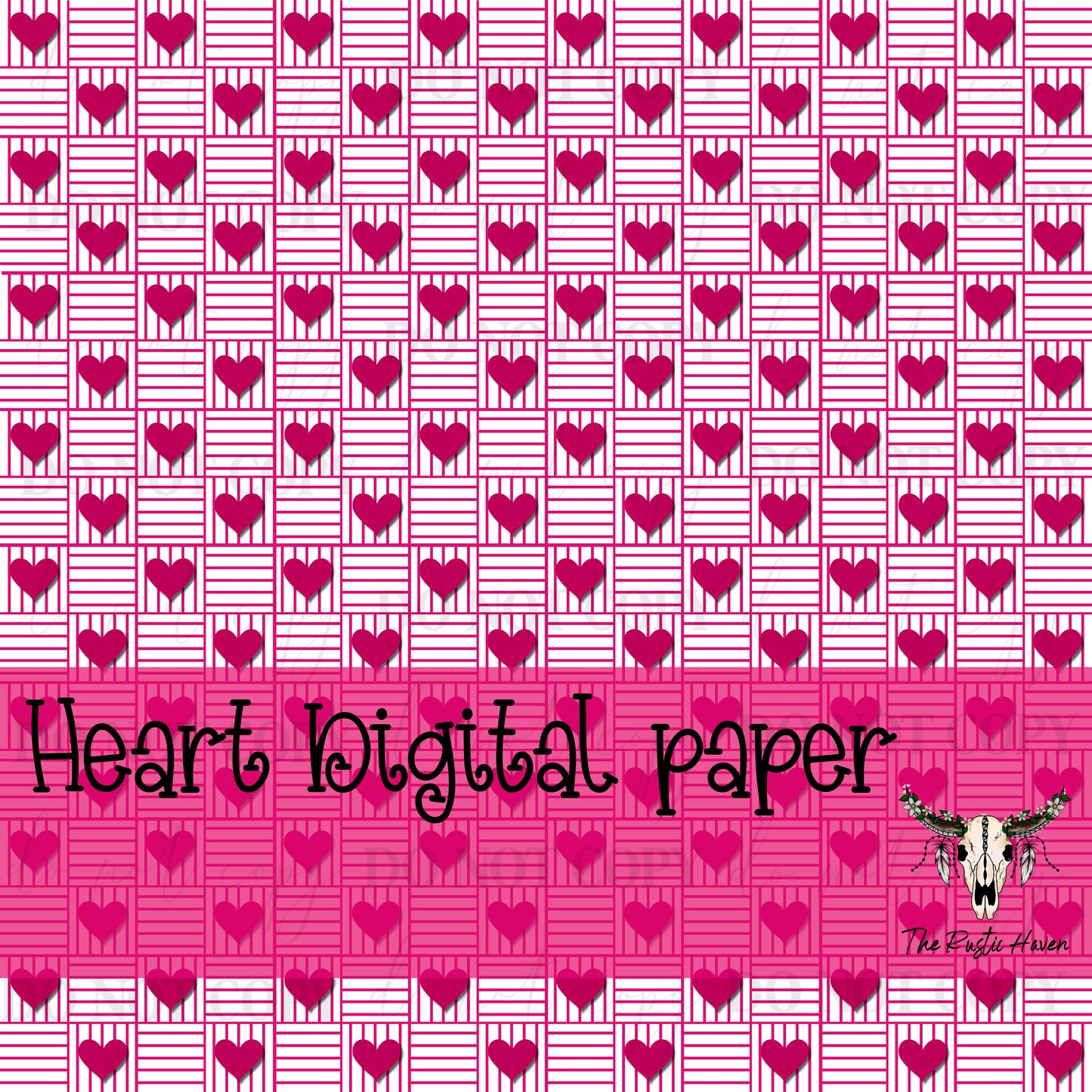 “Heart Grid Digital Paper – Pink Valentine Pattern (Non-Seamless) – Printable Background”