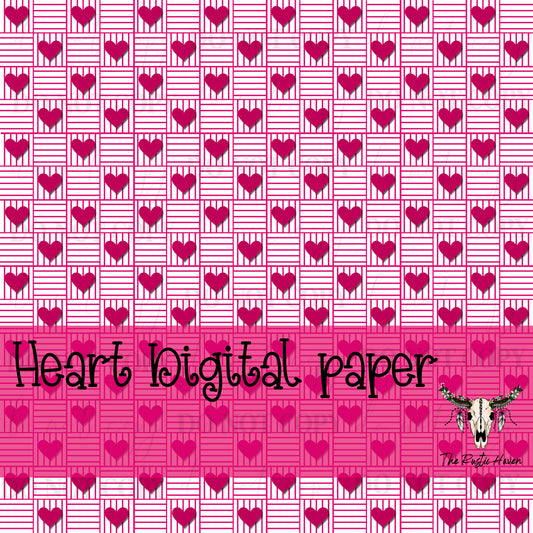 “Heart Grid Digital Paper – Pink Valentine Pattern (Non-Seamless) – Printable Background”