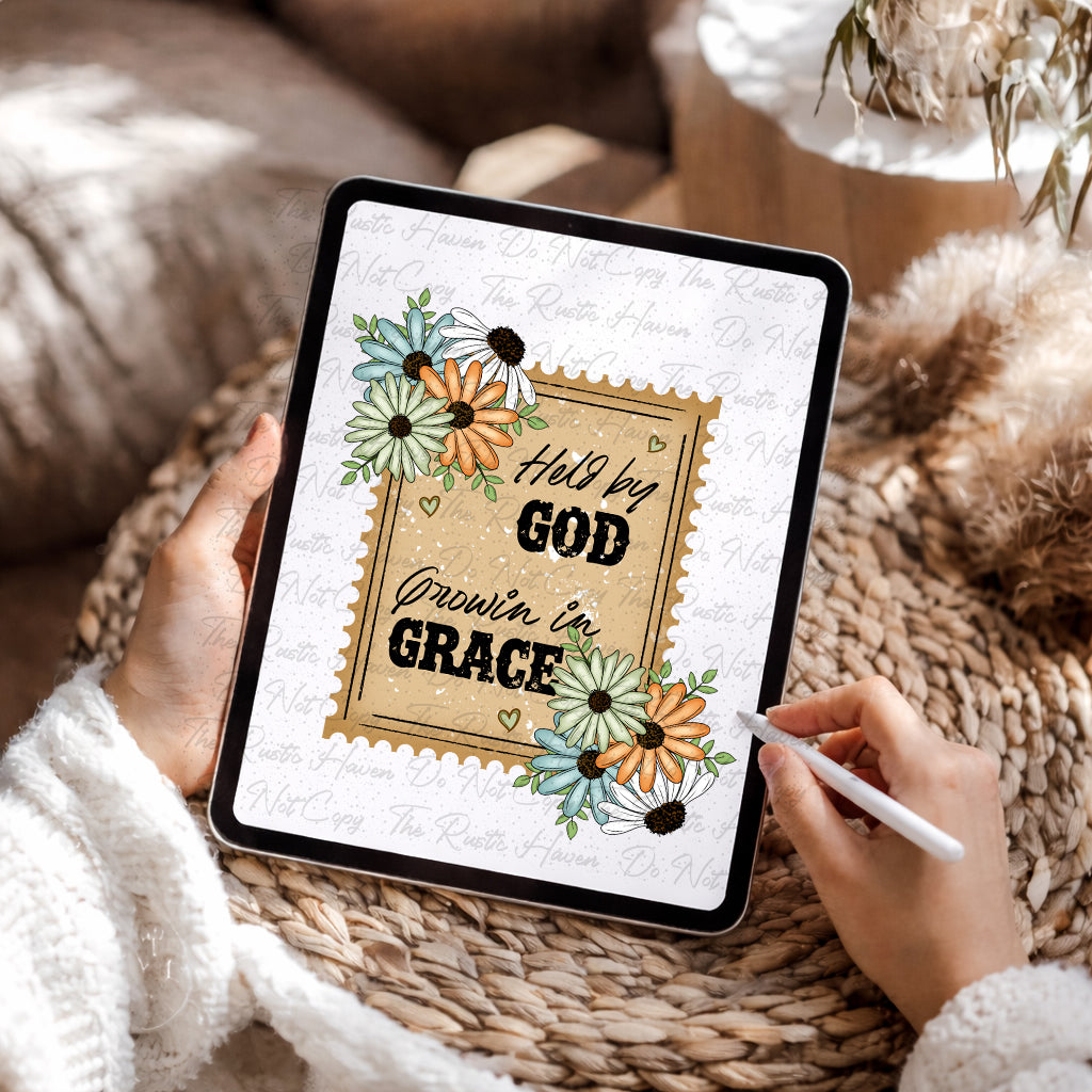 “Held by God, Growin’ in Grace – Floral Christian PNG”