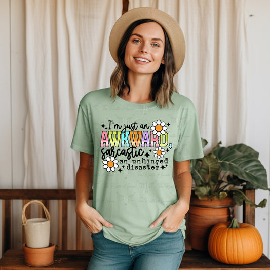 Awkward Sarcastic Disaster Graphic Tee – Comfort Colors Light Green T-Shirt