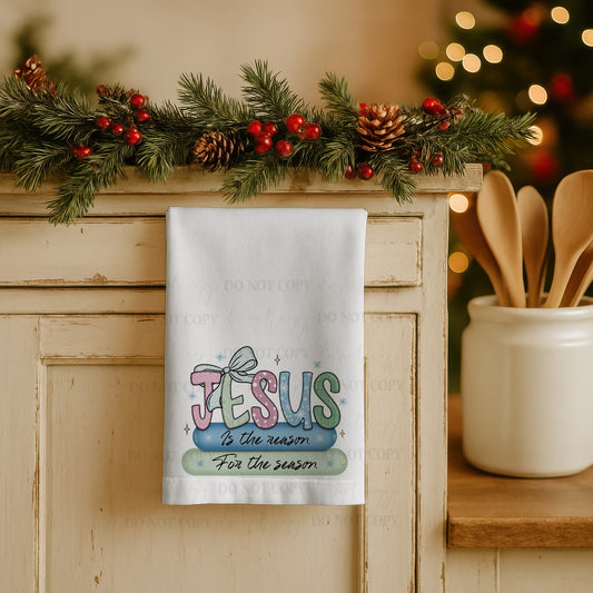 “Jesus Is the Reason for the Season” Christmas Hand Towel – 16x26 Polyester Holiday Kitchen Towel, Christian Christmas Decor
