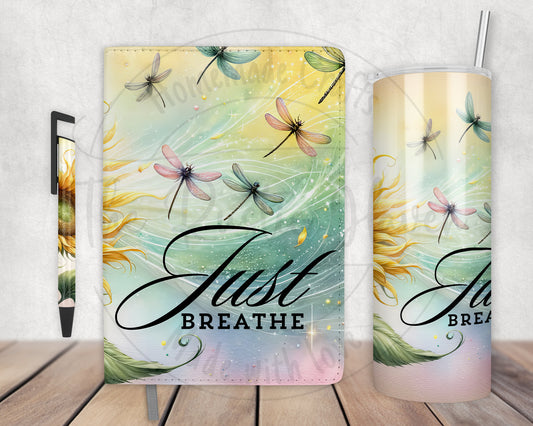 Beautiful Just Breathe Dragonfly and Sunflower Journal Gift Set